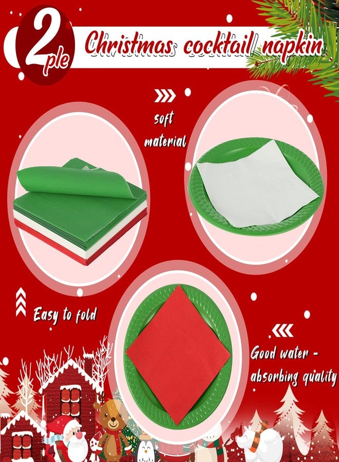 Henoyso 300pcs Christmas Napkins Disposable Paper Red Green Dinner Hand Cocktail Napkins for Christmas Holidays Party Home Bathroom and Decorations 5" x 5"(Red, Green, White) - Image 3
